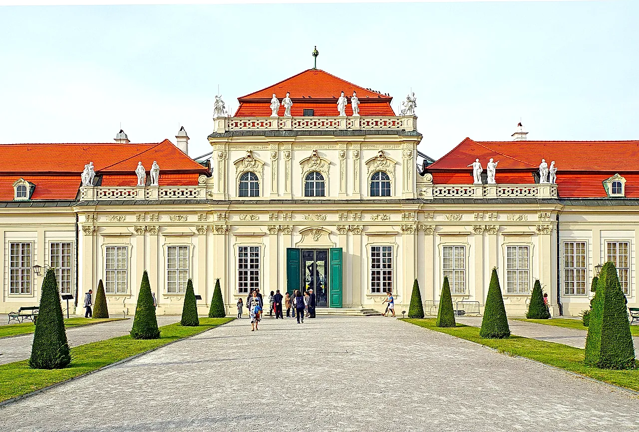 The Lower Belvedere with its red roofs, seen from the path