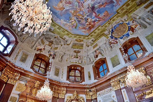 The frescoed ceiling of the Marble Hall in the Upper Belvedere